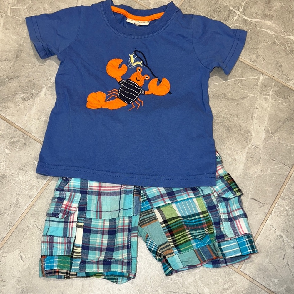 Minibamba | lobster and plaid summer short set 18 months